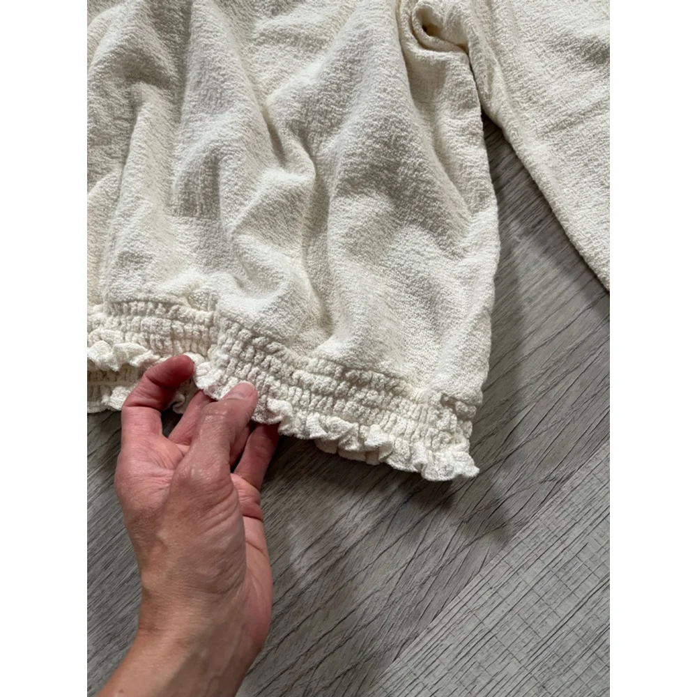 Loft cream textured puff sleeve blouse XL